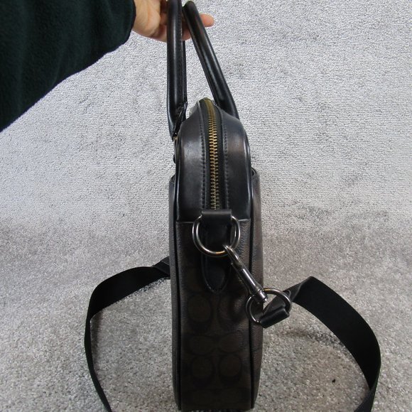 Coach Briefcase Bag Perry Slim Monogram Logo Brown Coated Canvas - Picture 3 of 11